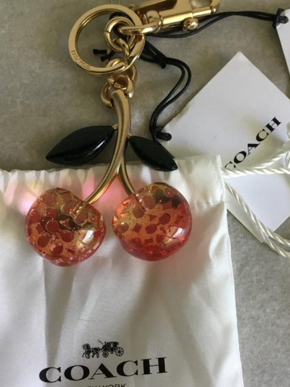 Coach Signature Cs Cherry Keychain Gold Accents RARE, HARD TO FIND! NWT & Dusty